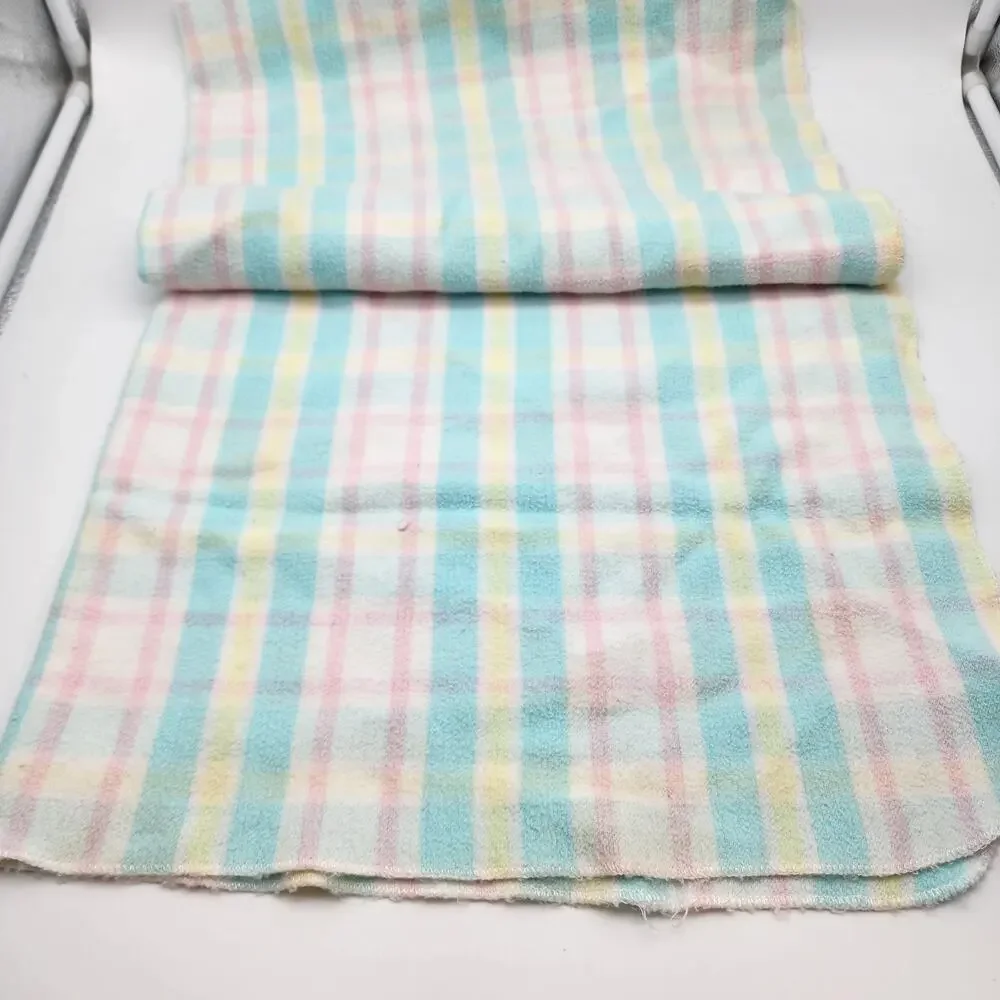 Vintage Carters Baby Receiving Blanket Pink Blue Yellow Plaid Stripe 100% Cotton